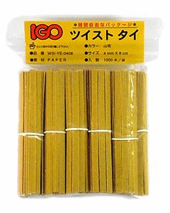 紙・タイ 山吹色 4mm×8cm 1000本× 50袋(１カートン)